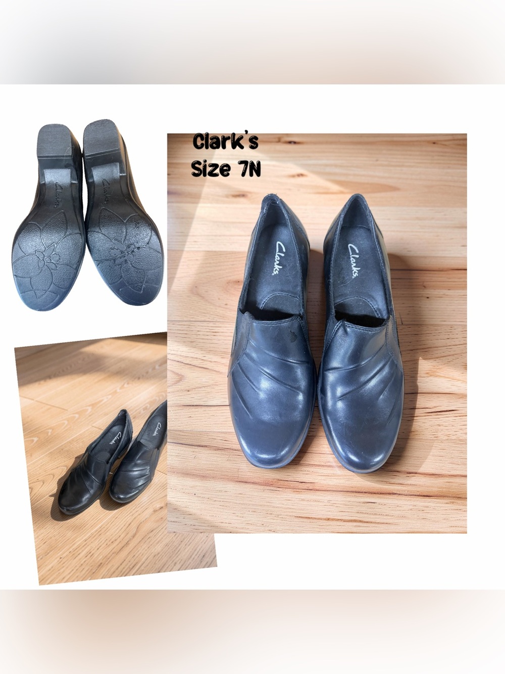 Clarks Women's Black Leather Slip-On Loafers